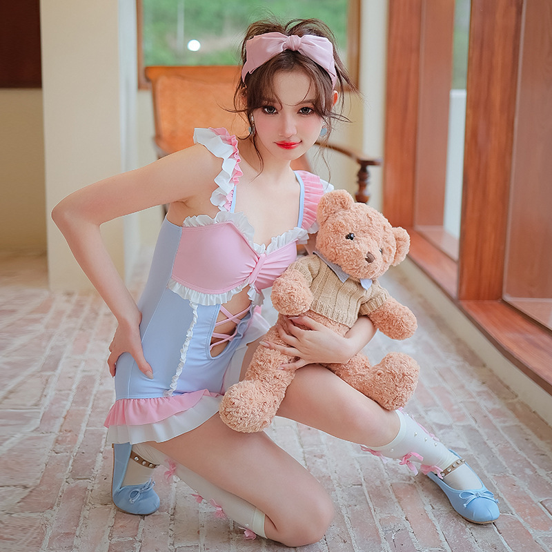 Stitching One-piece Hot Spring Vacation Swimsuit Women