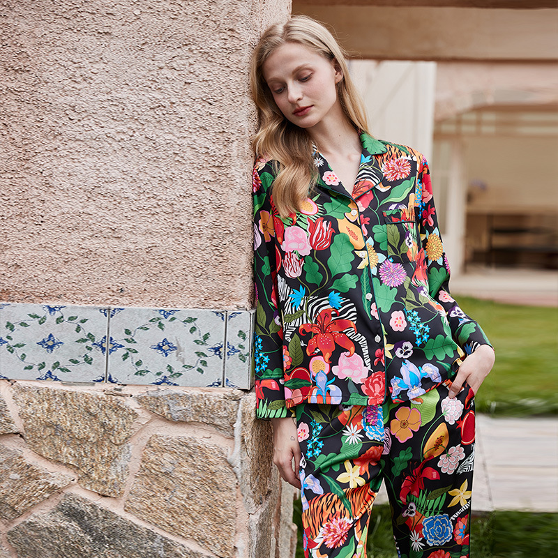 Spring And Autumn Thin Long Sleeve Trousers Women's Imitated Silk Pajamas Suit