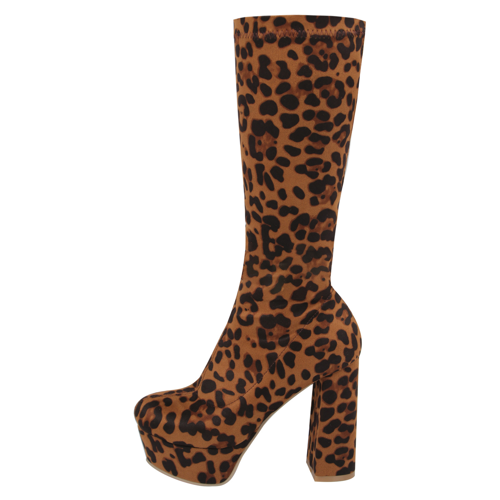 High-elasticity Mid-calf Womens Leather Boots With A Leopard Print