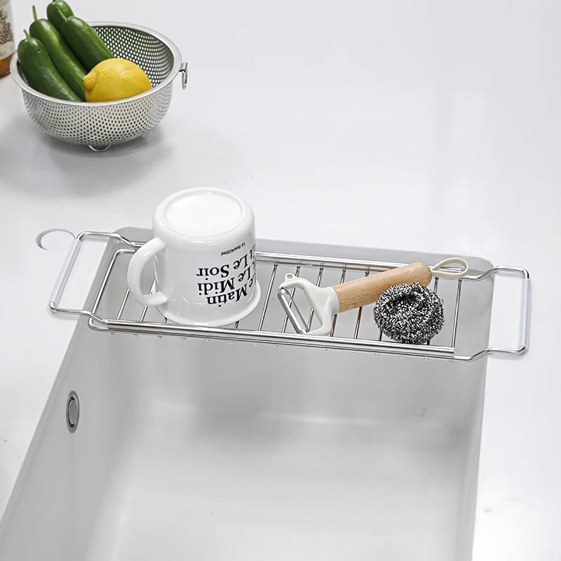 Stainless Steel Kitchen Telescopic Sink Storage Rack Draining