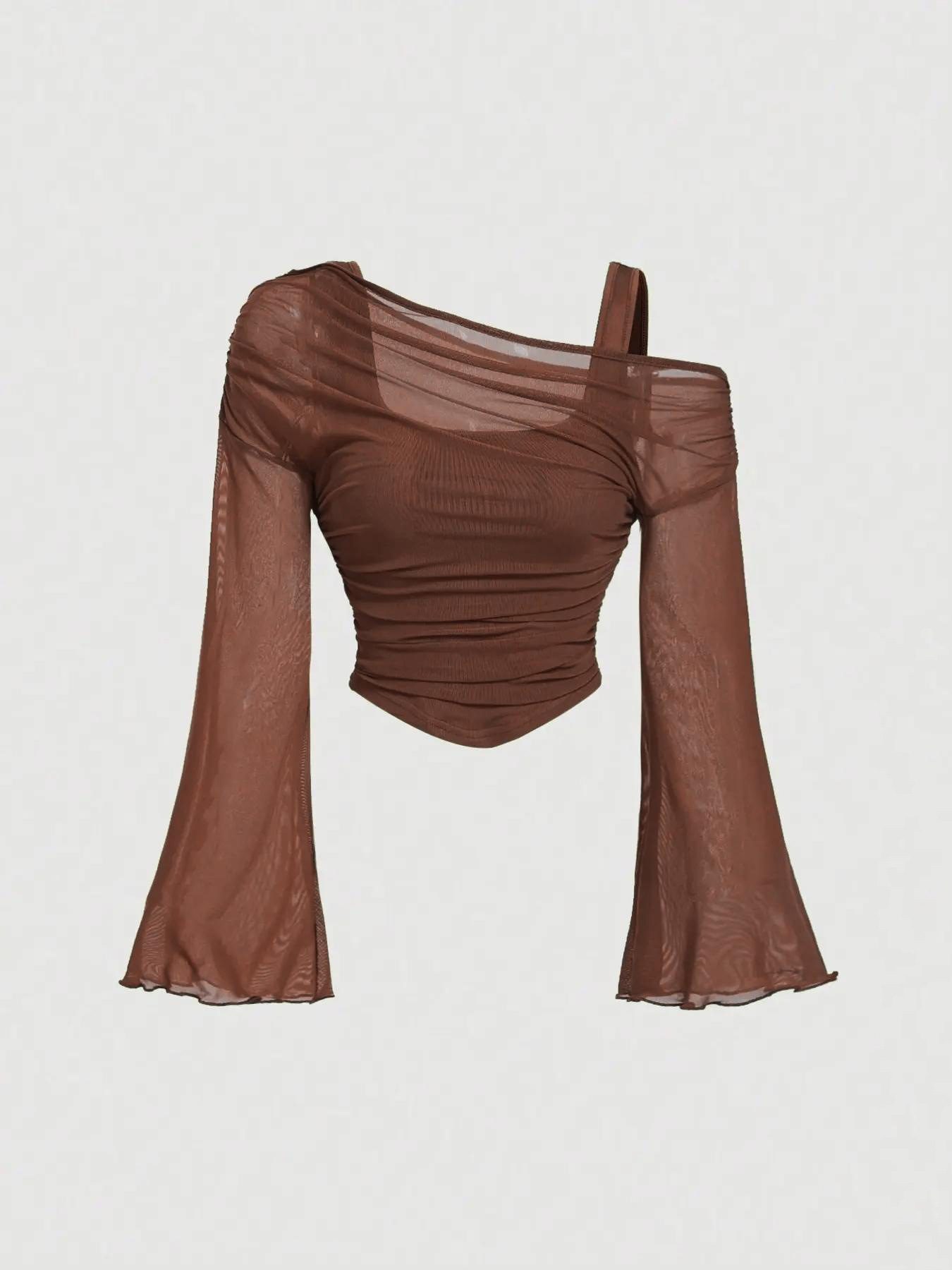 Women's knit top – dark brown colorway editorial lifestyle shot