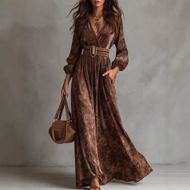 Digital Print Slimming A line Dress Brown - Shop at LoveMi