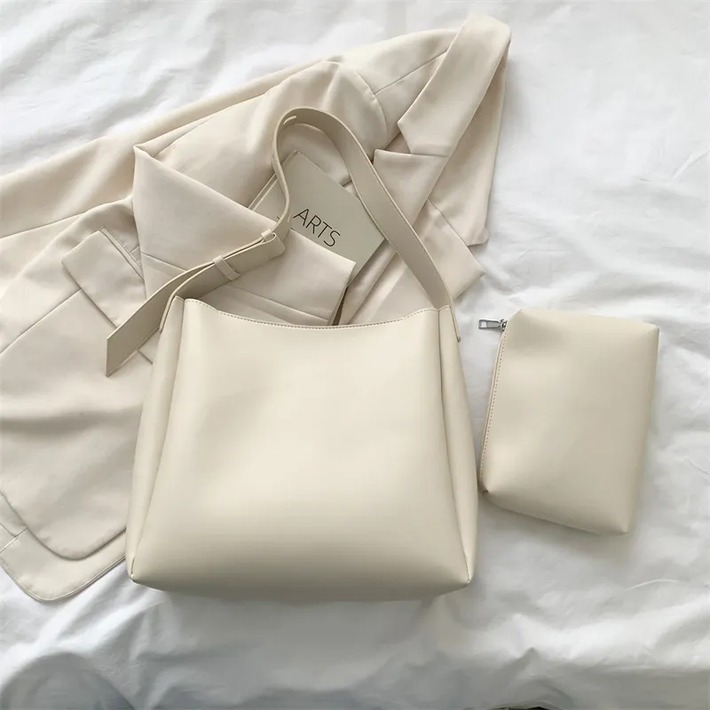 Large Shoulder Bag Women's Leisure Combination Tote Bag - White