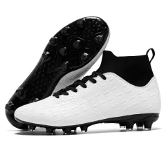 Football Men's High-top Foot Sock Training Shoes - White - View 1