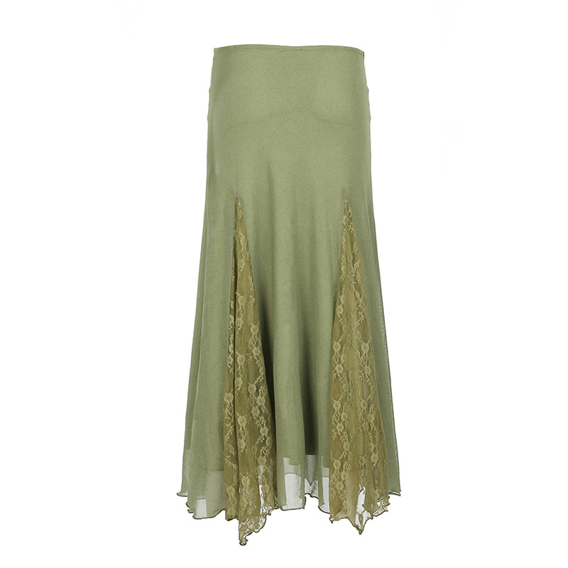 Retro Style Skirt Suit Ladies Bra Type V-neck Lace Splicing Sling Wooden Ear Skirt