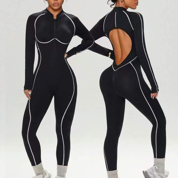 Color-block Seamless Spliced Bodysuit Hollowed-out