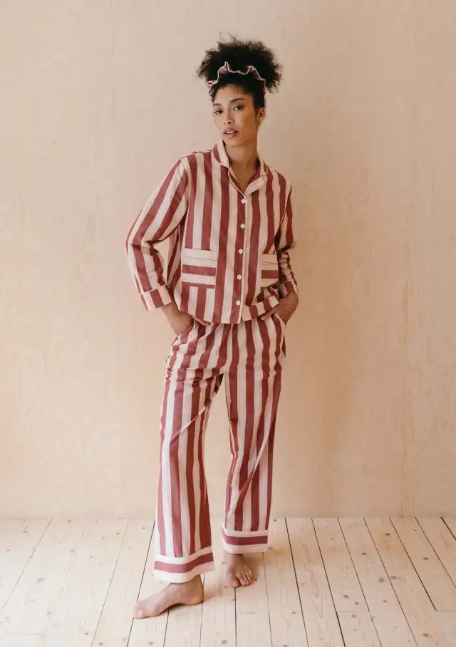 Women's Long sleeved Trousers Wide Striped Printed Casual Red - Shop at LoveMi