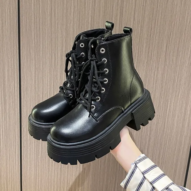 Retro Platform Versatile Thin Height increasing Short Boots Black - Shop at LoveMi