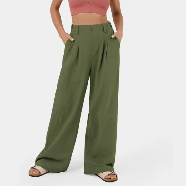 Women's Long Straight leg Pants Cotton High Waist Pants Army Green - Shop at LoveMi