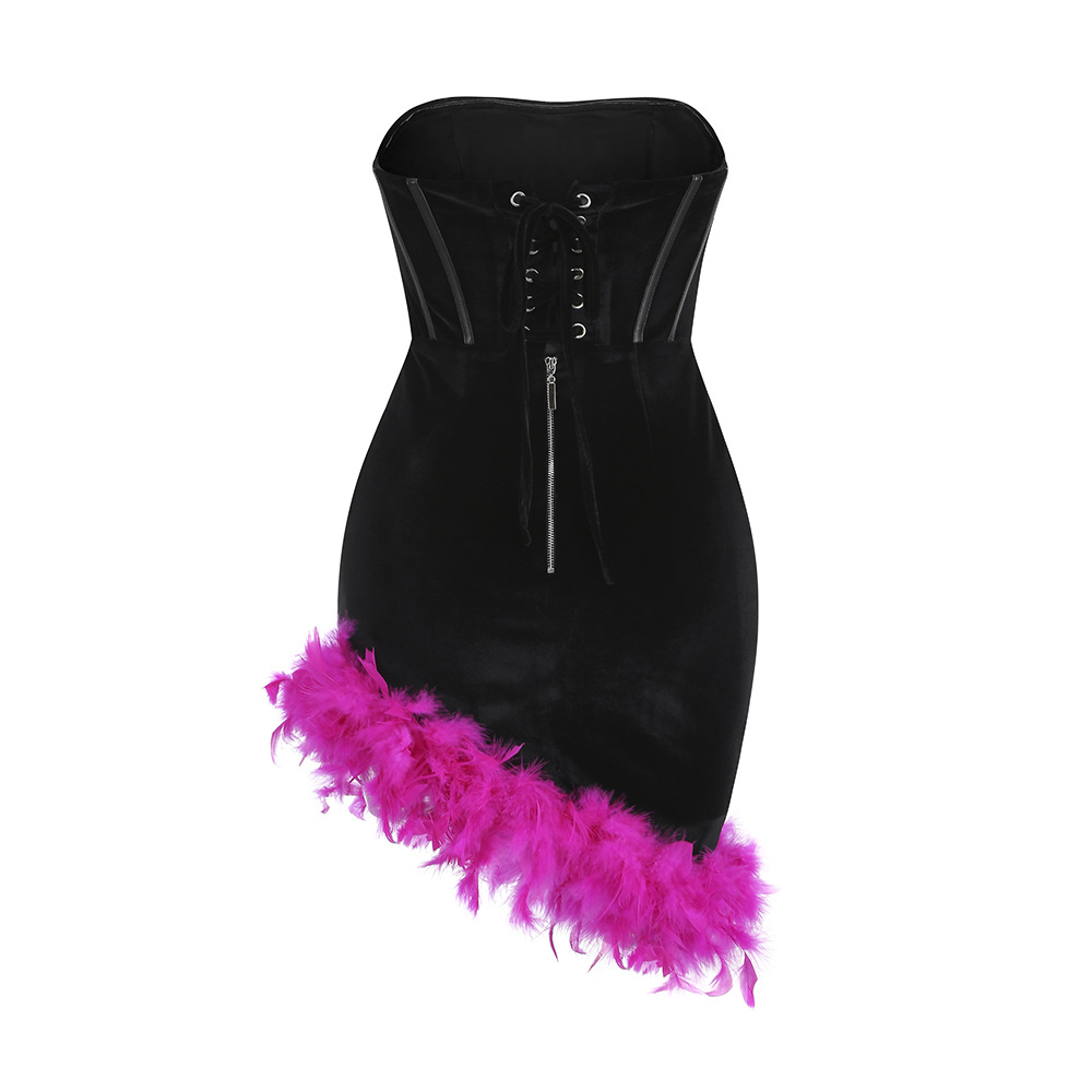 Female Sexy Girdle Irregular Feather Party Fishbone Dress