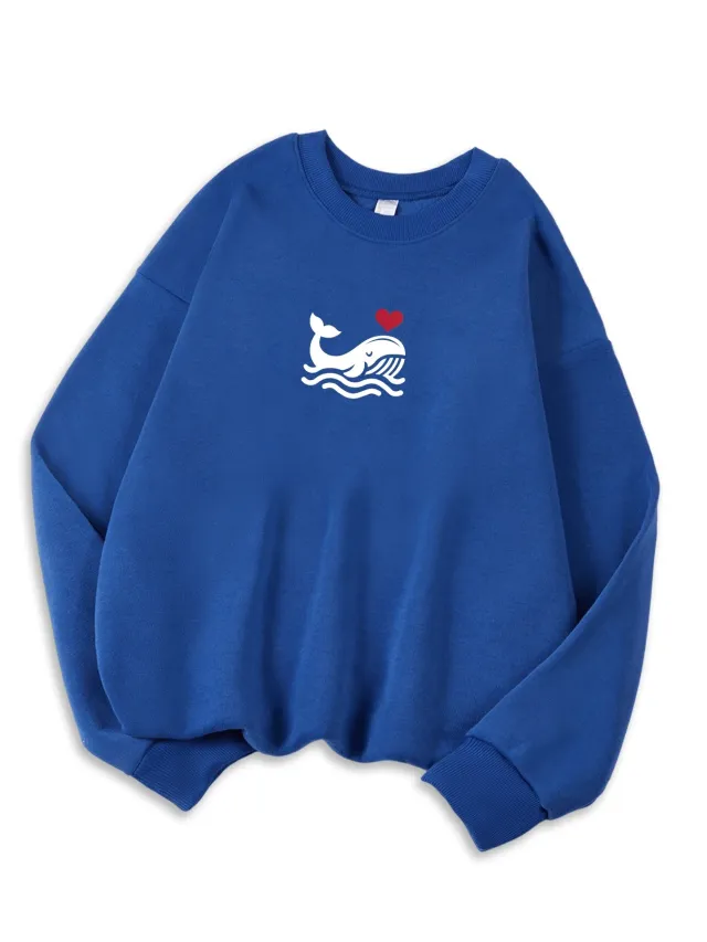 Womens Casual Sweatshirt With Print Cozy Hoodie For Fall Soft Wool Blend Blue - Shop at LoveMi