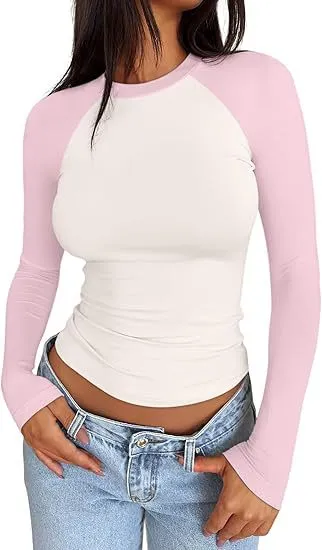 Slim fit Stretch Color Matching Short Top Beige Pink Combination - Shop at LoveMi