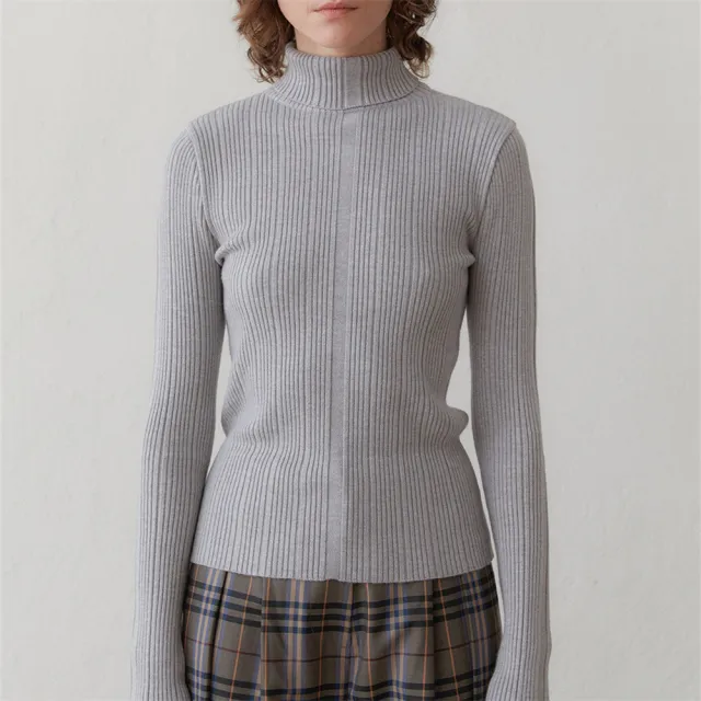 Women's Fashion Elegant Inner Match Sunken Stripe Slimming And Warm Turtleneck Bottoming Shirt Gray - Shop at LoveMi