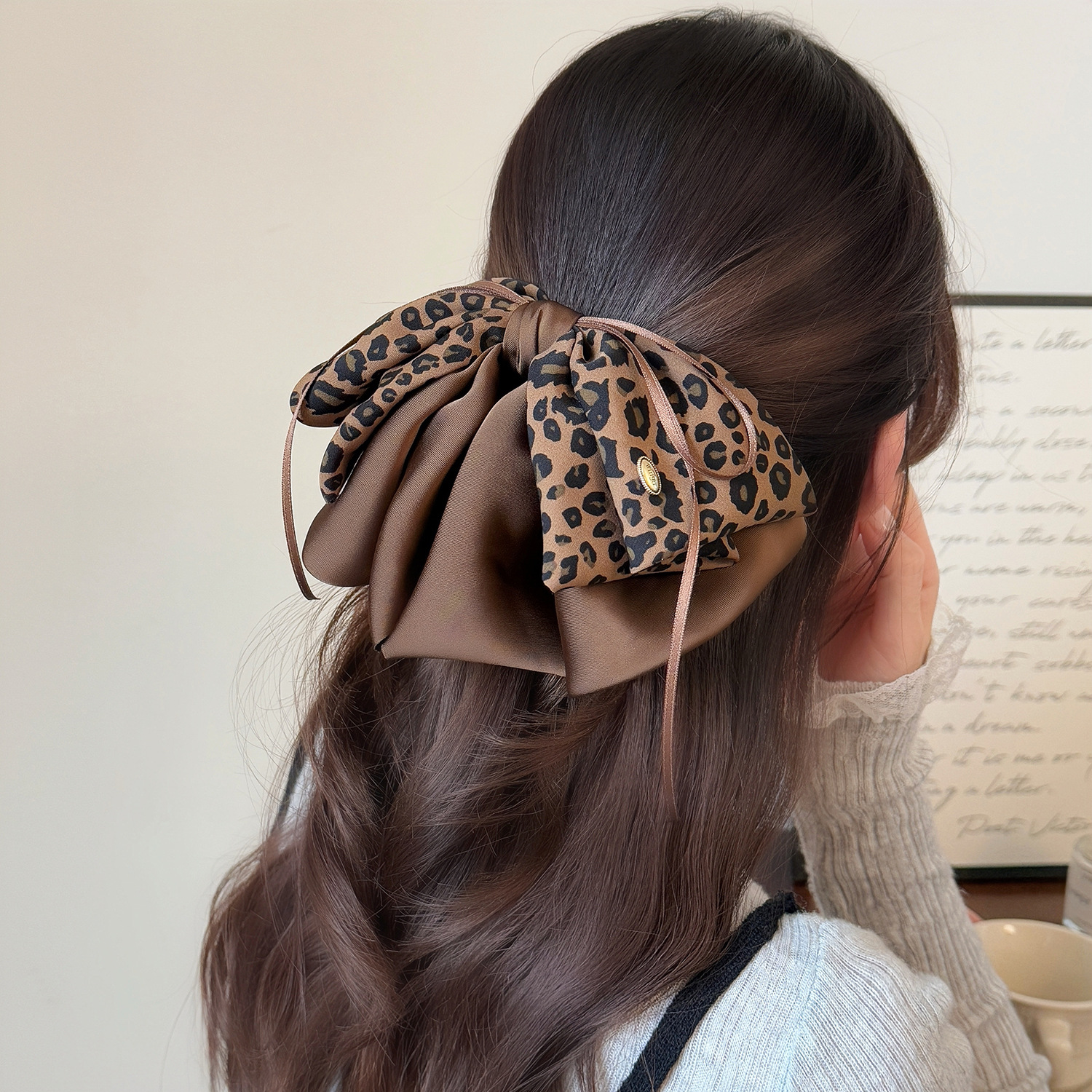 Leopard Print Mature Style Bow Claw Clip Light Luxury Advanced