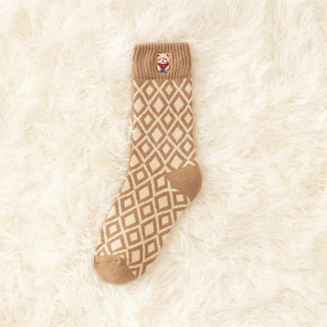 Autumn And Winter New Socks Women's Thickened Fleece lined Warm Khaki Diamond - Shop at LoveMi