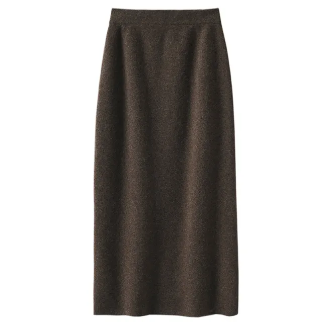 Women's Wool Four flat Thickened Skirt Autumn And Winter Cashmere Knitted Dress Slimming Skirt Straight Mocha - Shop at LoveMi