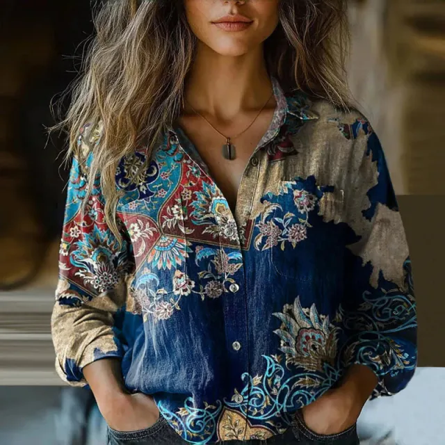 Women's Loose Casual Tie dye Printed Long sleeved Shirt Style25010602 L - Shop at LoveMi