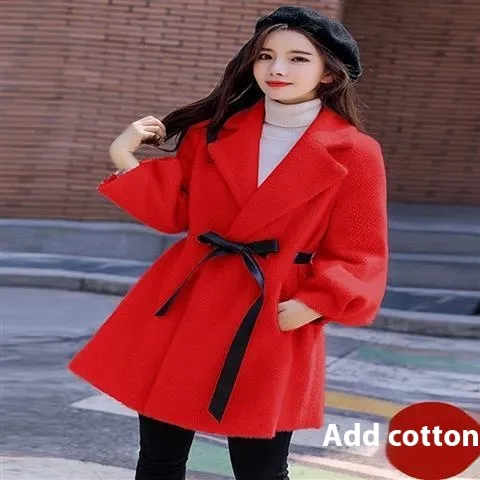 Women's Autumn And Winter New Korean Style Loose Thick Temperament Small Size Woolen Coat Red And Padded - Shop at LoveMi