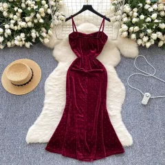 Women's Sexy Socialite Pleated Waist Tight Suspender Dress - Red - View 1