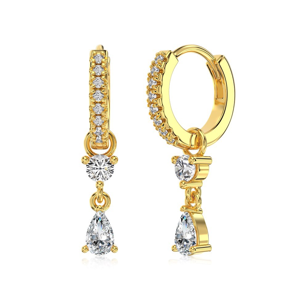 Silver S925 White Round Zirconium Water Drop Pear-shaped Connection Inlaid Exquisite Ear Ring Design Compact
