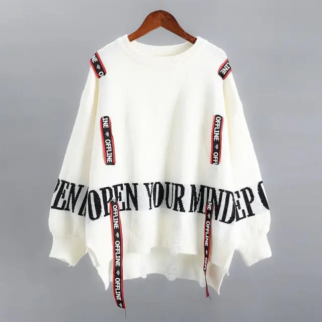 Autumn And Winter Sweater Women's Loose Cool Outerwear White - Shop at LoveMi