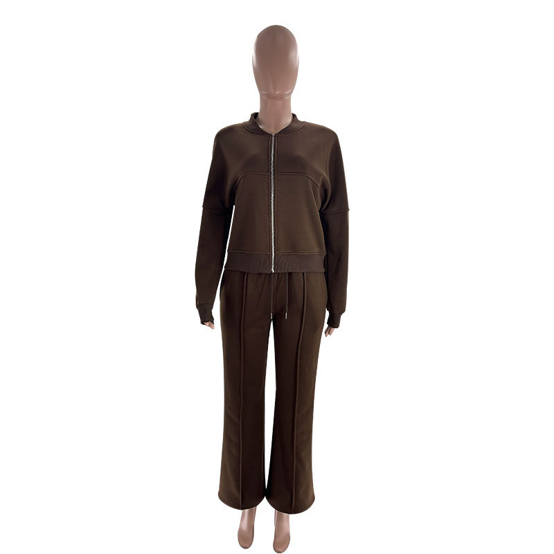Fleece Zipper Cardigan Women's Clothes Fashion Casual Straight Pants Suit