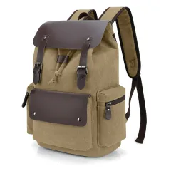 Drawstring Backpack Retro Canvas Personality - Khaki - View 1