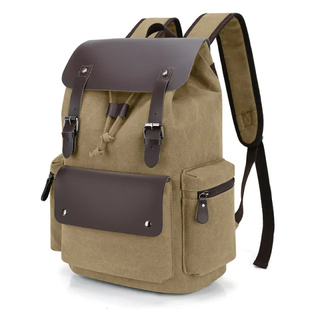 Drawstring Backpack Retro Canvas Personality Khaki - Shop at LoveMi