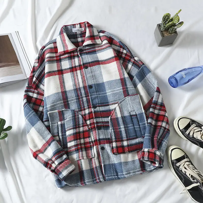 Autumn Brushed Plaid Shirt Men