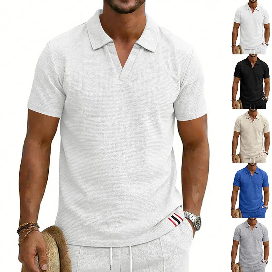 Men's Loose-fitting Casual Simple Waffle-knit Breathable Short-sleeved