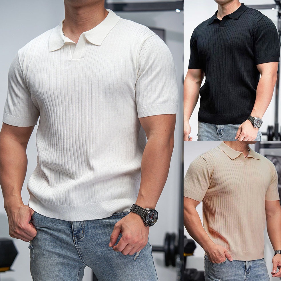 Striped Preppy-style Ice-silk Breathable Short-sleeve Top