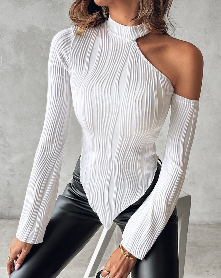 Autumn And Winter New Solid Color Strapless Round Neck Women's T-shirt