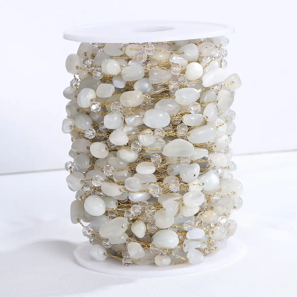 Stainless Steel Natural White Crystal Gravel Chain