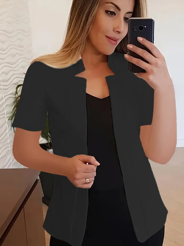 Solid Color Short Sleeve Small Suit Jacket Professional Casual All matching Black - Shop at LoveMi