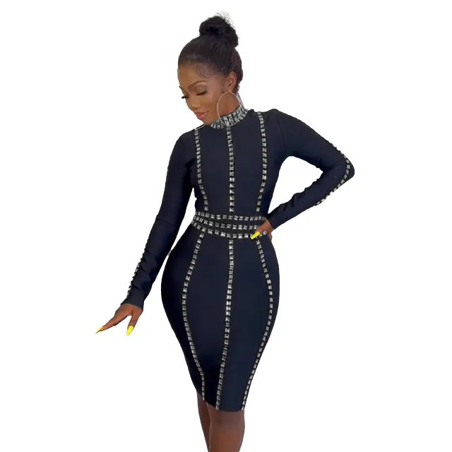 Lady Sexy Slim Fit Rhinestone Stretch Tight Dress Silver - Shop at LoveMi