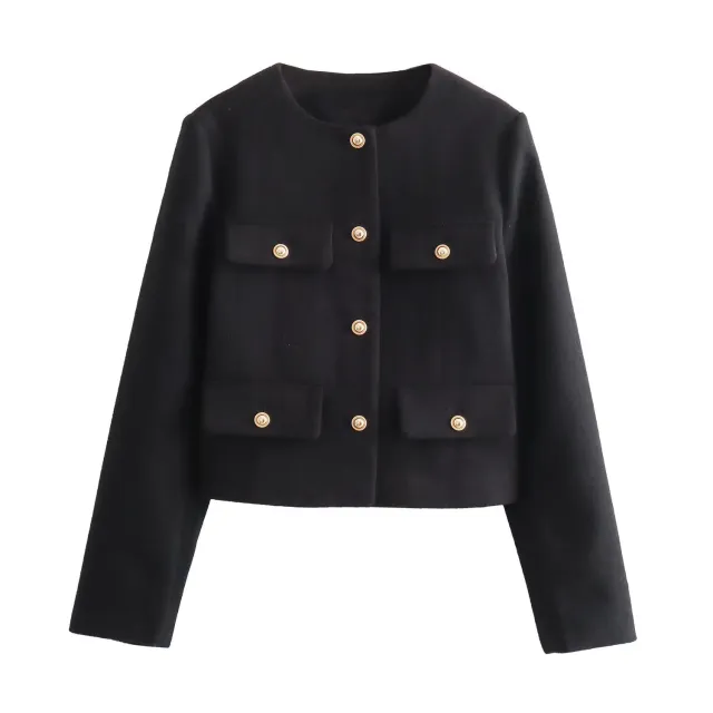 Women's Fashion Button Decoration Short Suit Coat Black - Shop at LoveMi