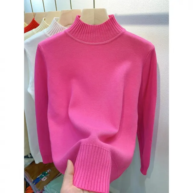 Autumn And Winter Gas Half Turtleneck Outerwear Top Rose Red - Shop at LoveMi