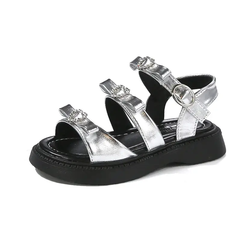 Children's Solid-Colored Cute Heart Rhinestone Sandals