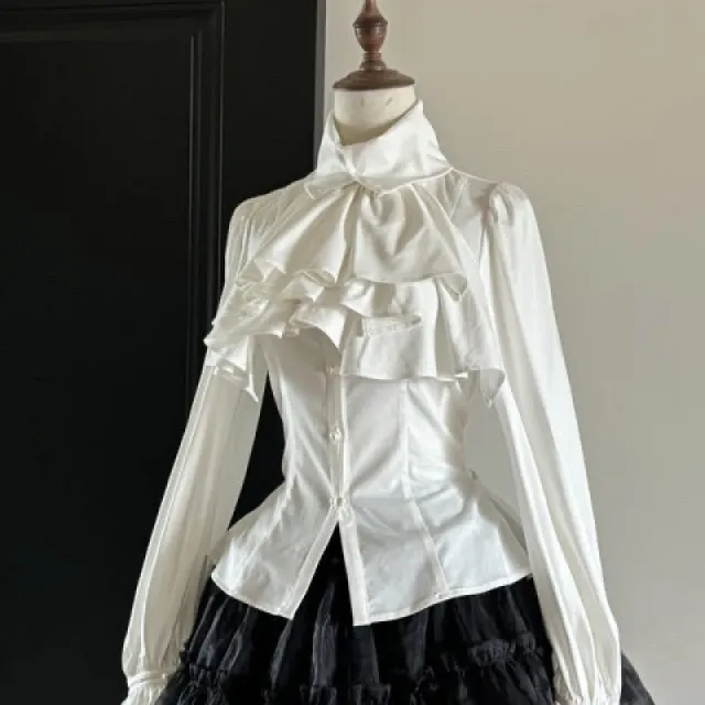 Retro Design Top Long Sleeve Shirt Gothic Style Long Sleeve Ruffled Shirt White - Shop at LoveMi