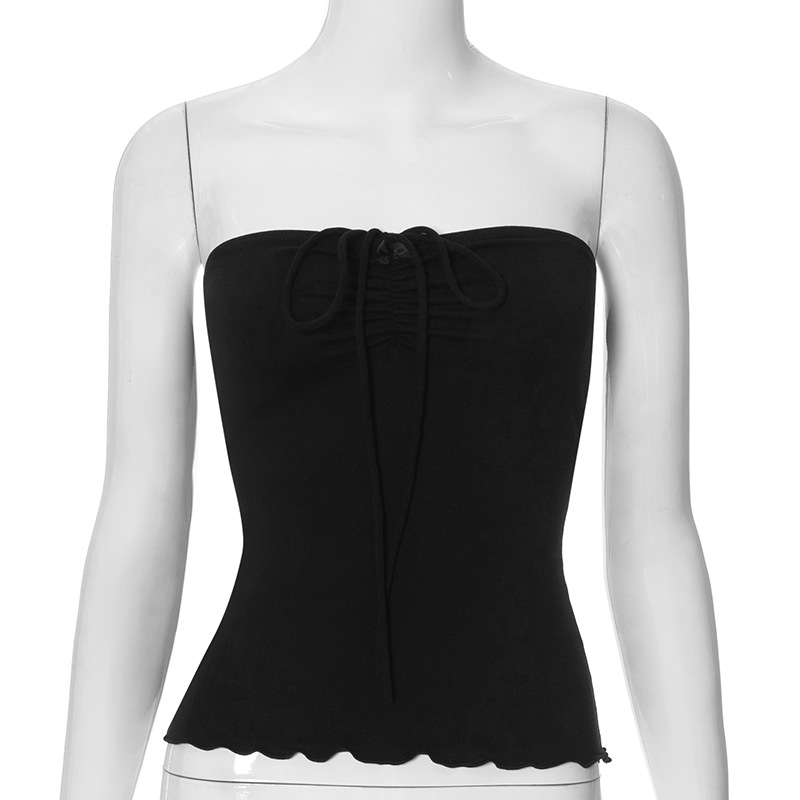 Women's Lace-up Halterneck Pleated Backless Top