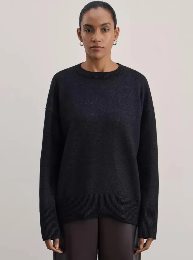 Women's Knitted Round Neck Solid Color Loose Fashion Sweater Black - Shop at LoveMi
