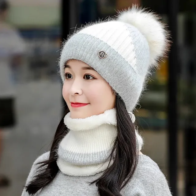 All match Cycling Warm With Velvet Cold proof Women's Winter Cotton padded Cap Scarf Set White - Shop at LoveMi