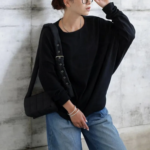 Autumn Women's Long sleeved T shirt Solid Color Loose Top Black - Shop at LoveMi