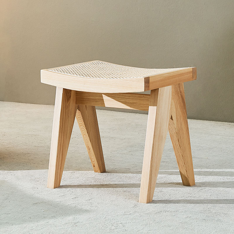 Wicker And Solid Wood Casual Minimalist Stool