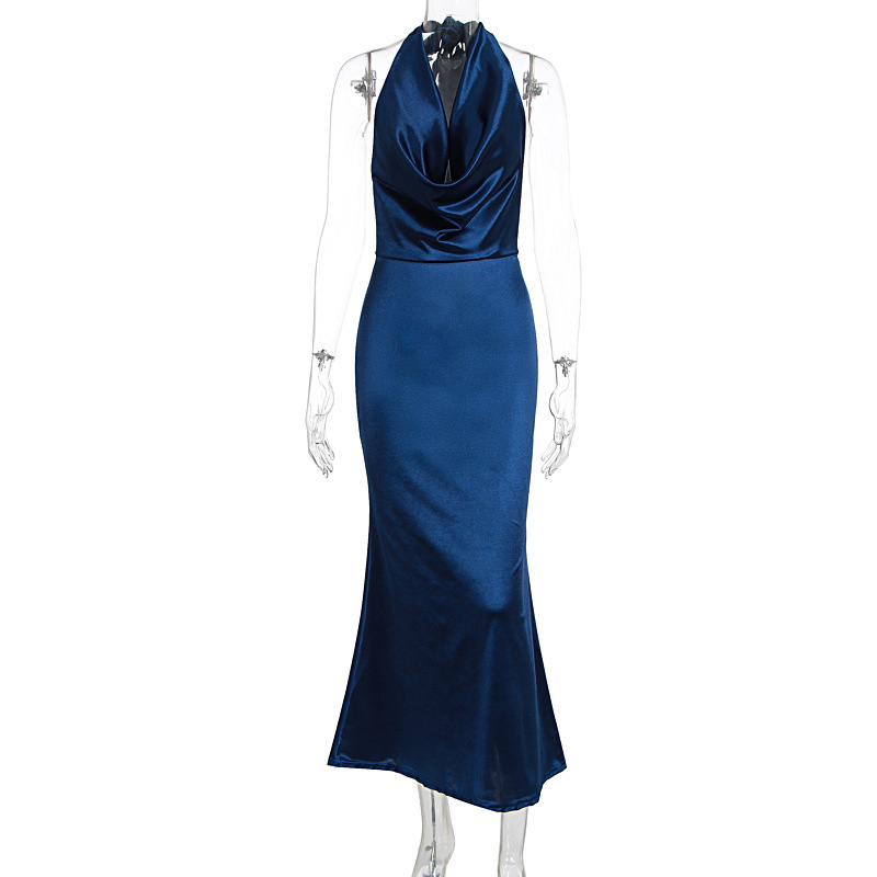 Sexy Halter neck, Plunging Neckline, Backless Dress Blue - Shop at LoveMi