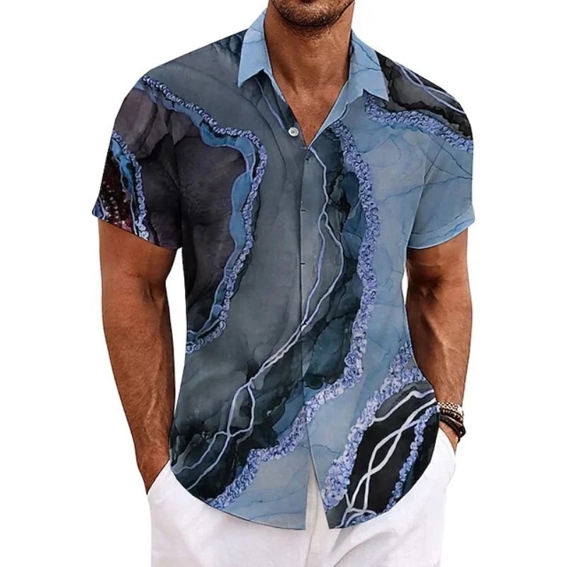 4-Way Stretch Retro 3 D Floral Men’s Short Sleeve Shirt 4-Way Stretch Retro 3 D Floral Men’s Short Sleeve Shirt