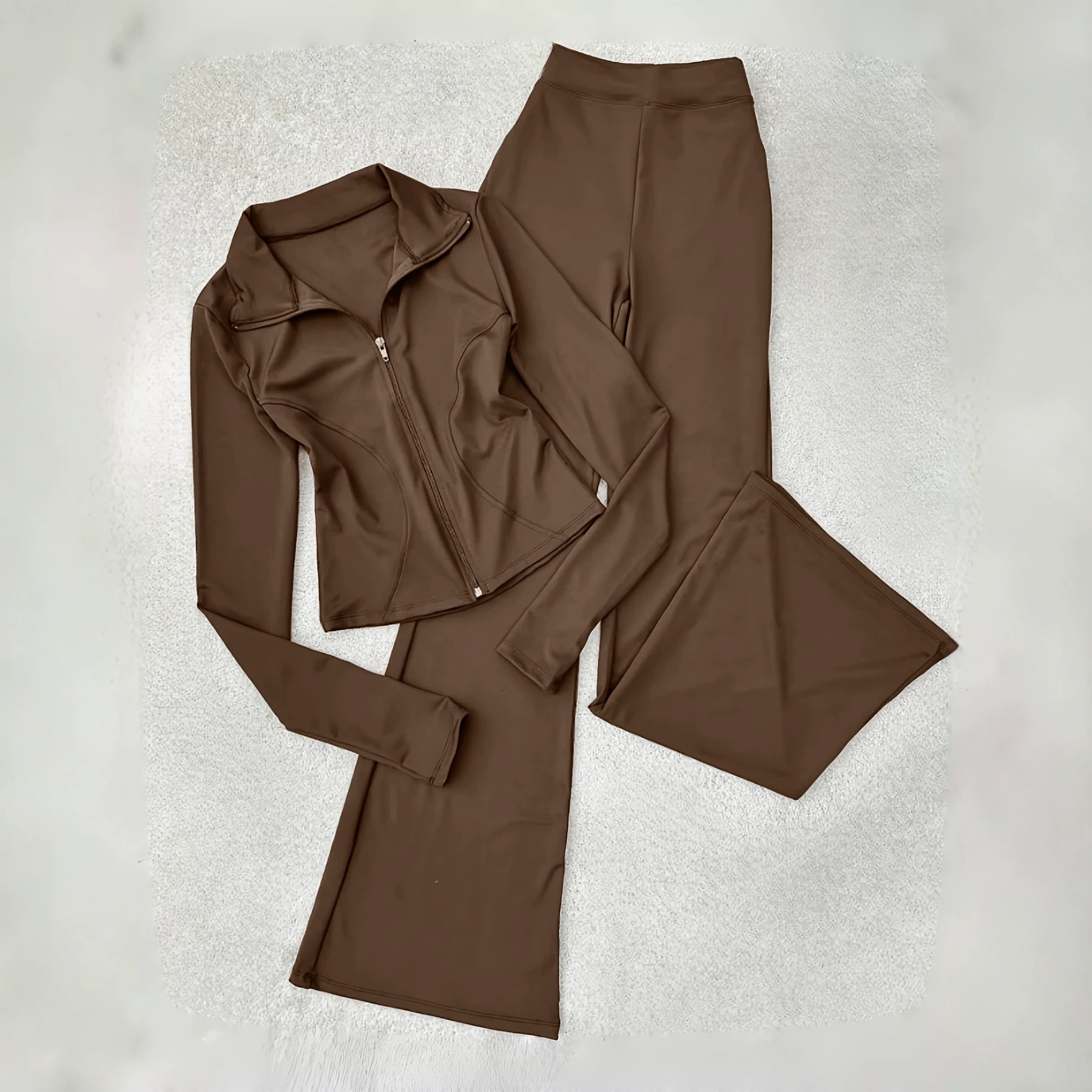 Pantaloni lejeri cu guler cu fermoar și mânecă lungă și pantaloni largi din două piese