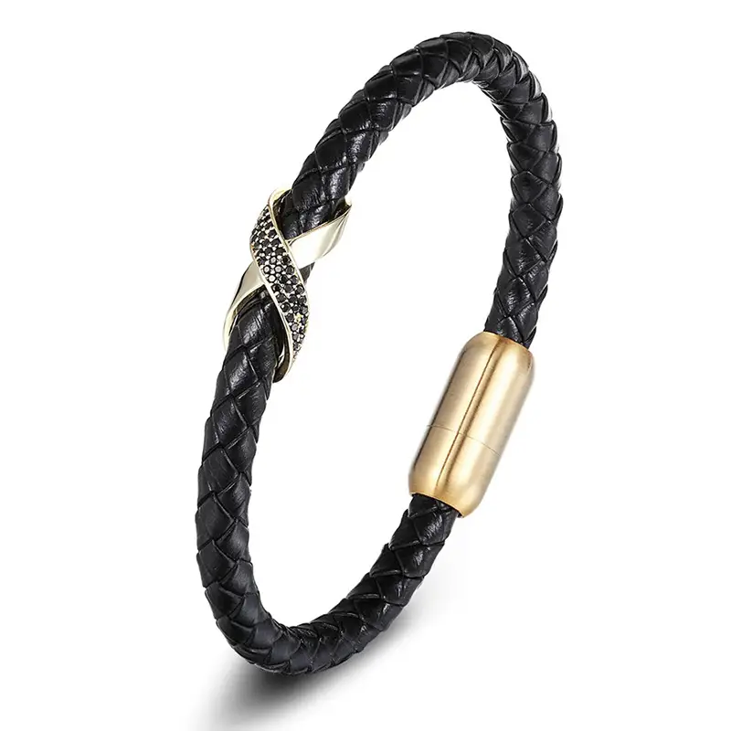 Stainless Steel Leather Unisex Wrist Strap