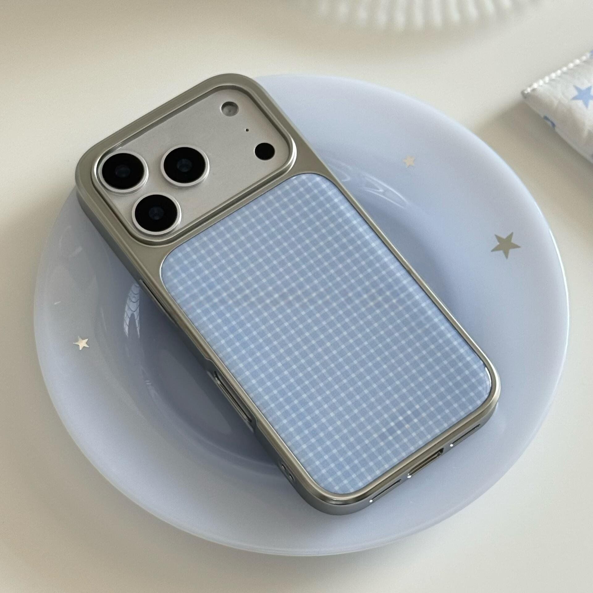 Versatile Polka-Dot Plaid Electroplated Silver Phone Case