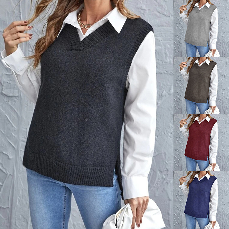 Irregular Knitted Vest Casual V-neck Sweater